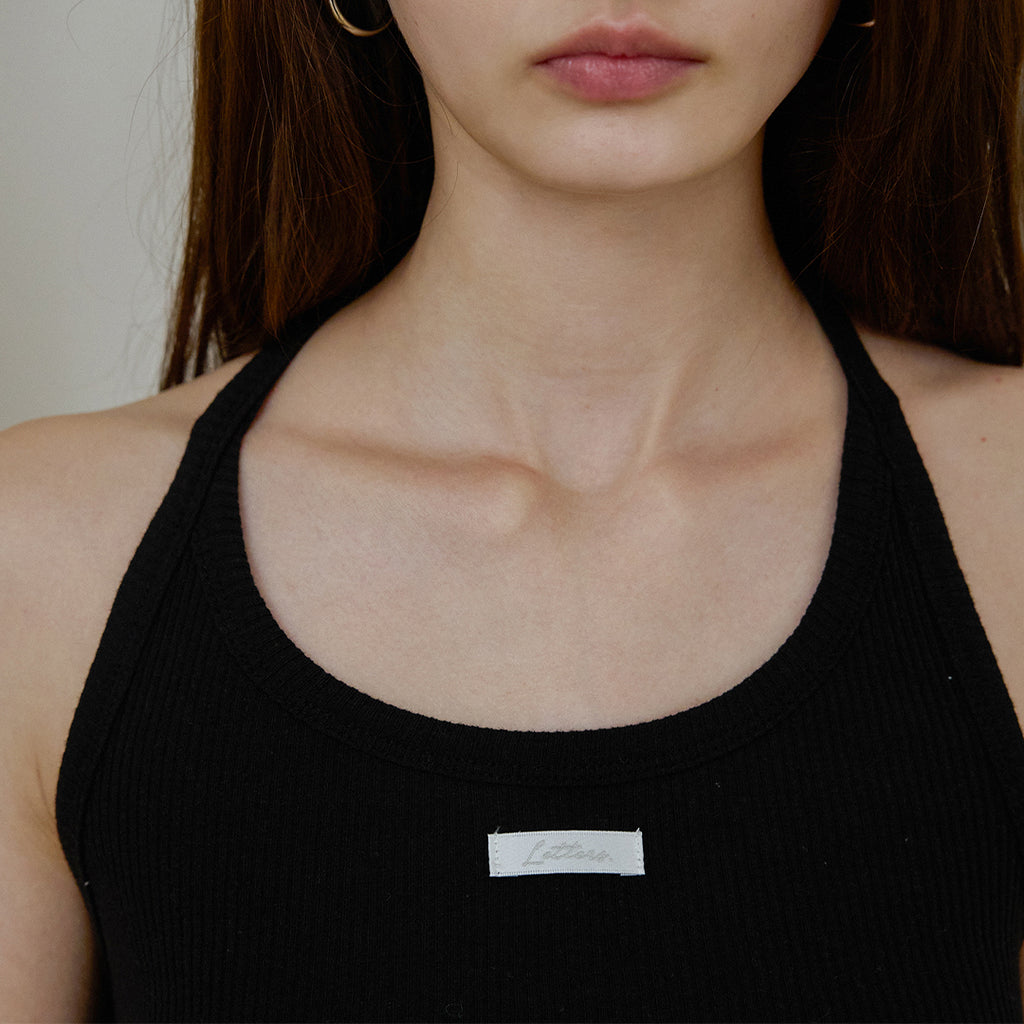 LETTER FROM MOON Letters Label Halterneck Top (Black)