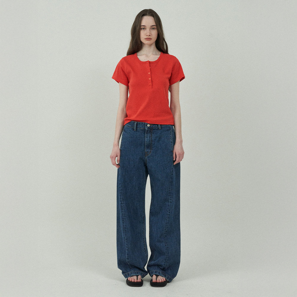 MOTT [3rd] Henley Neck Half T-Shirt-Red