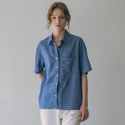 VANONE ATELIER A3480 See-through check short sleeve shirt_Blue