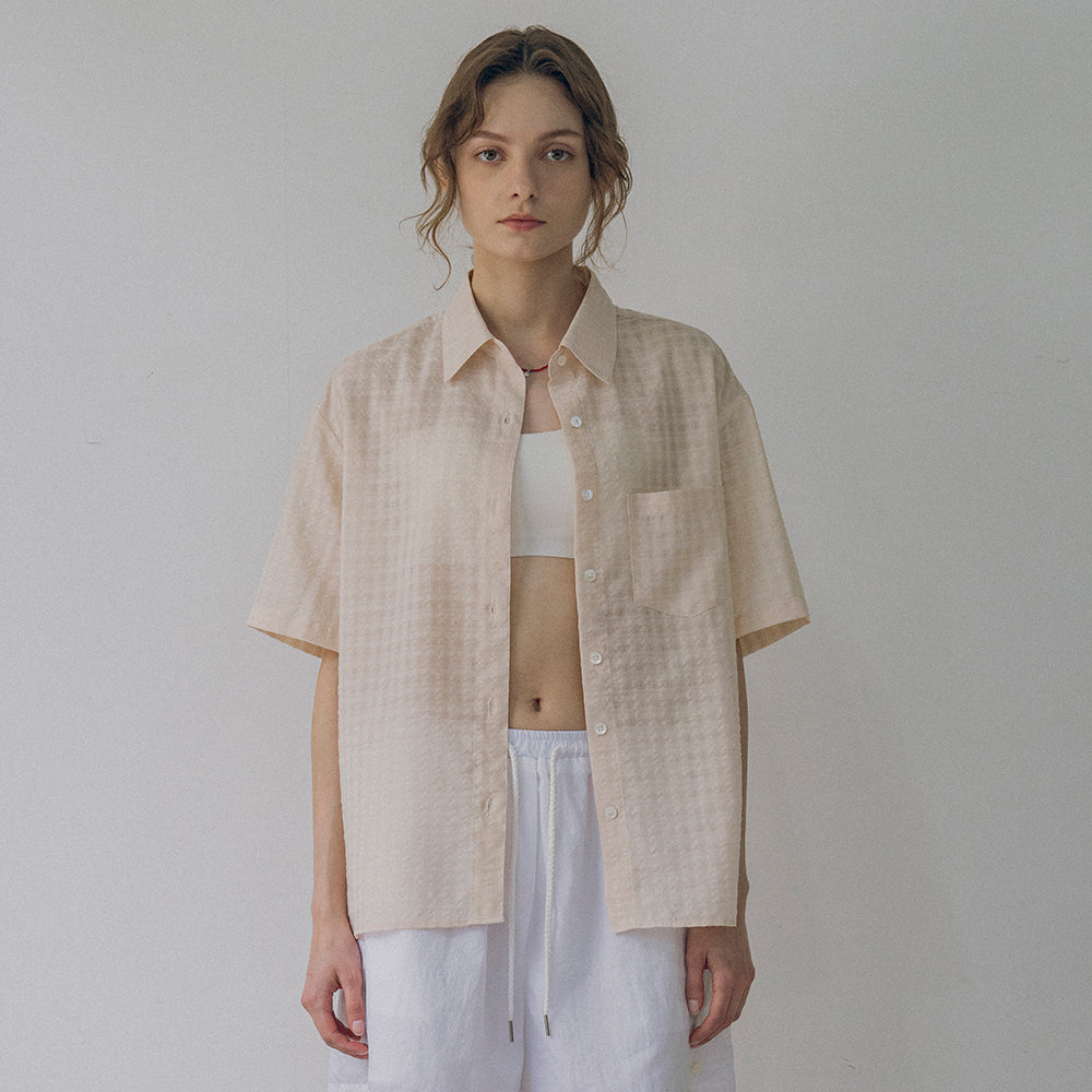 VANONE ATELIER A3480 See-through check short sleeve shirt_Cream