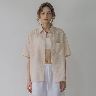 A3480 See-through check short sleeve shirt_Cream