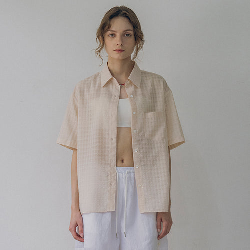 VANONE ATELIER A3480 See-through check short sleeve shirt_Cream