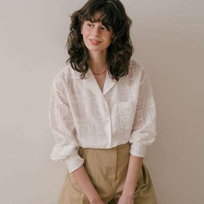 Punching lace see-through shirt_White