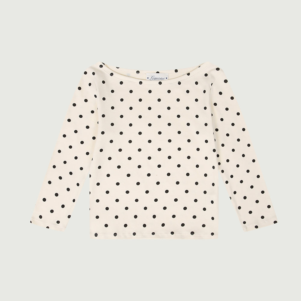 LEMONE [25th order] Polka dot Boat Neck T-shirt