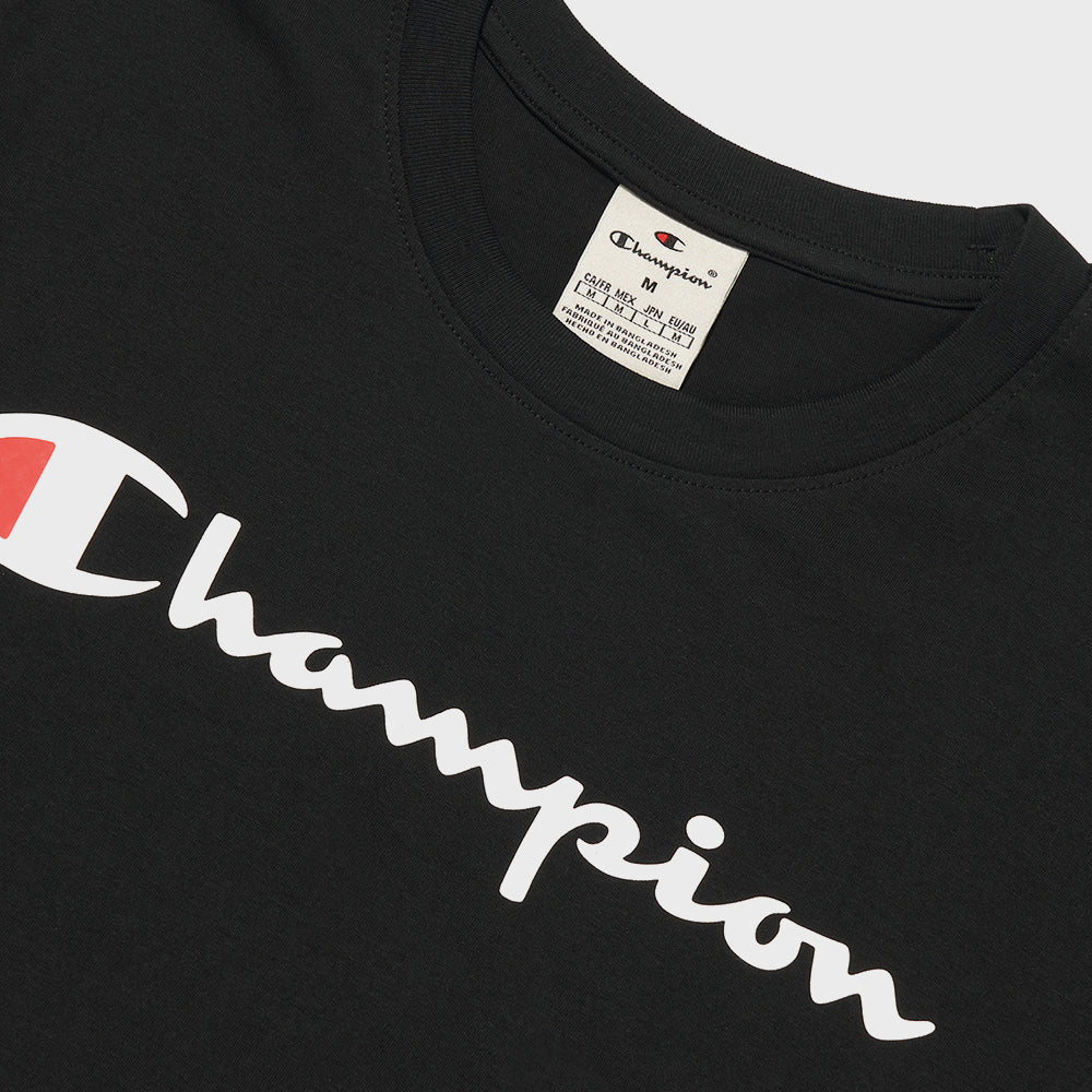 CHAMPION Big Script Logo Cotton Short Sleeve T-Shirt Black
