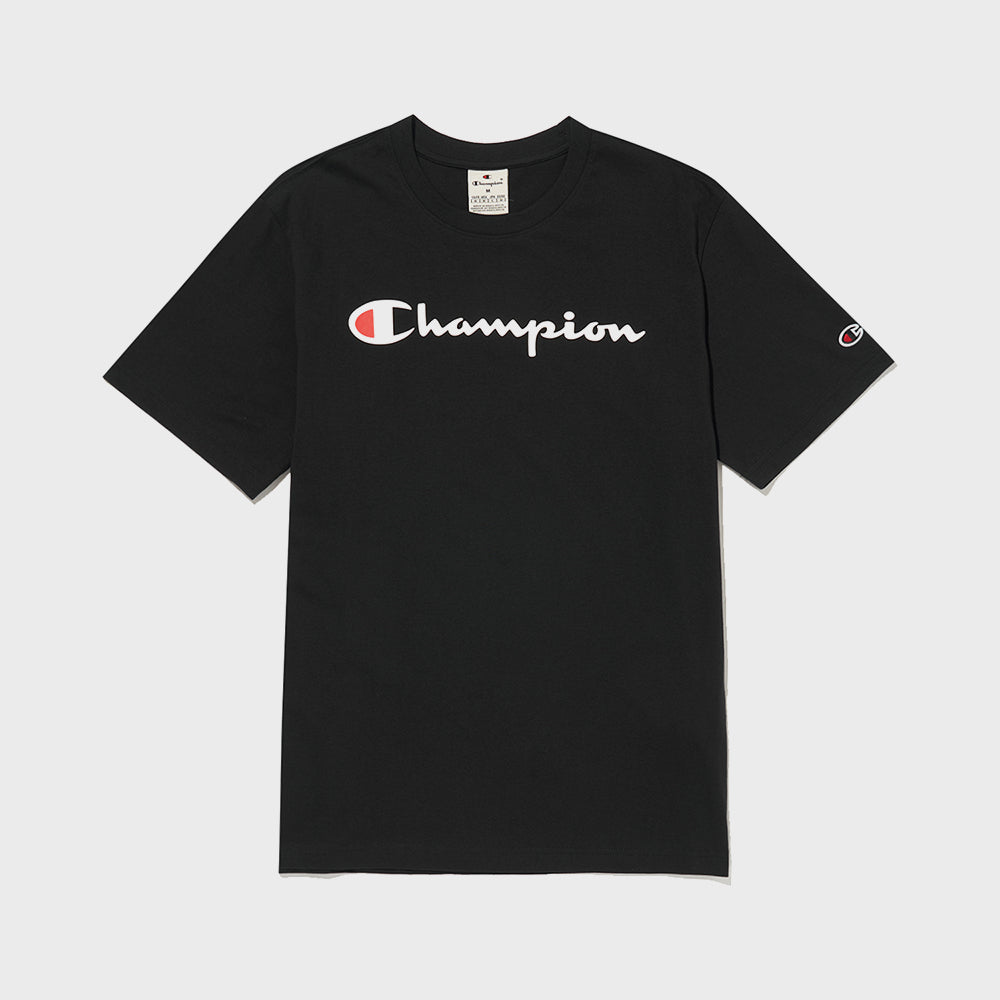 CHAMPION Big Script Logo Cotton Short Sleeve T-Shirt Black