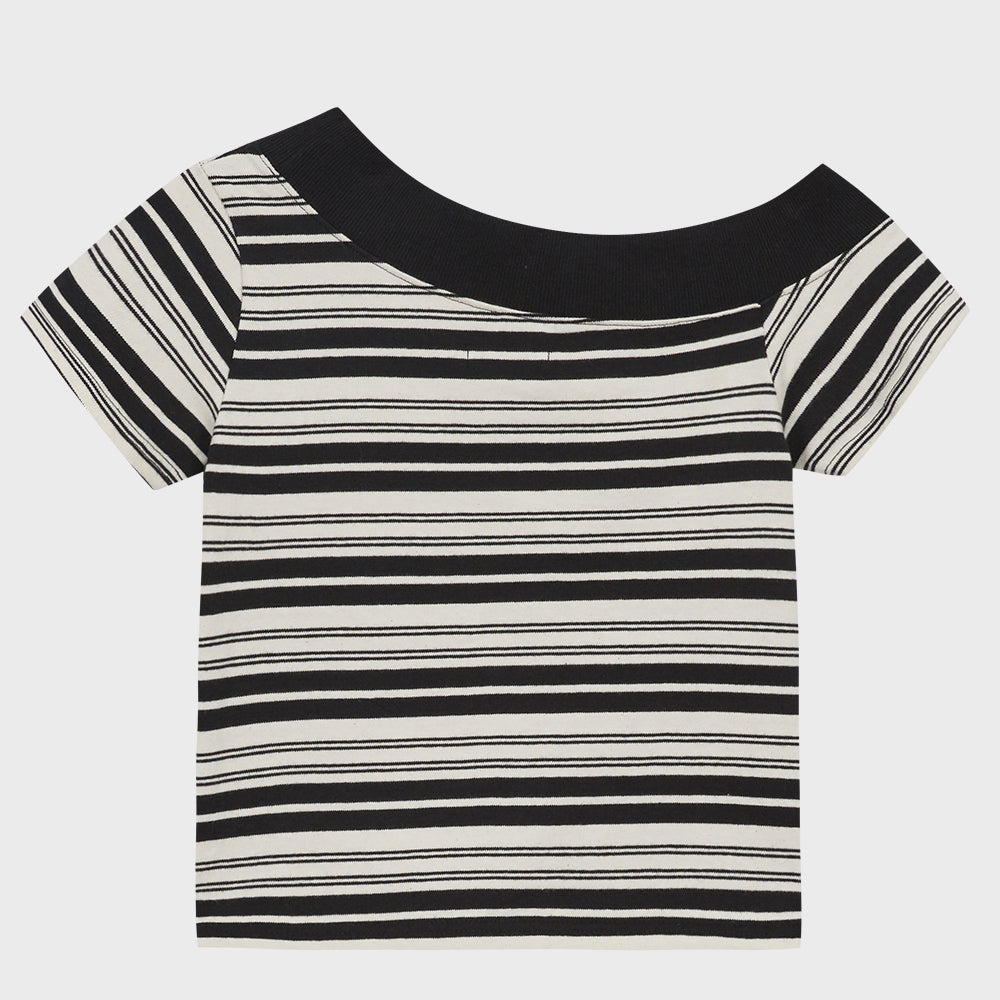 ILLIGO One Shoulder Studded Striped Top Black Ivory