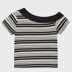 ILLIGO One Shoulder Studded Striped Top Black Ivory
