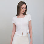 CITYBREEZE Ribbed square neck short sleeve t-shirt_3COLORS
