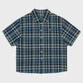 thecoldestmoment TCM mini logo check half shirts (blue)