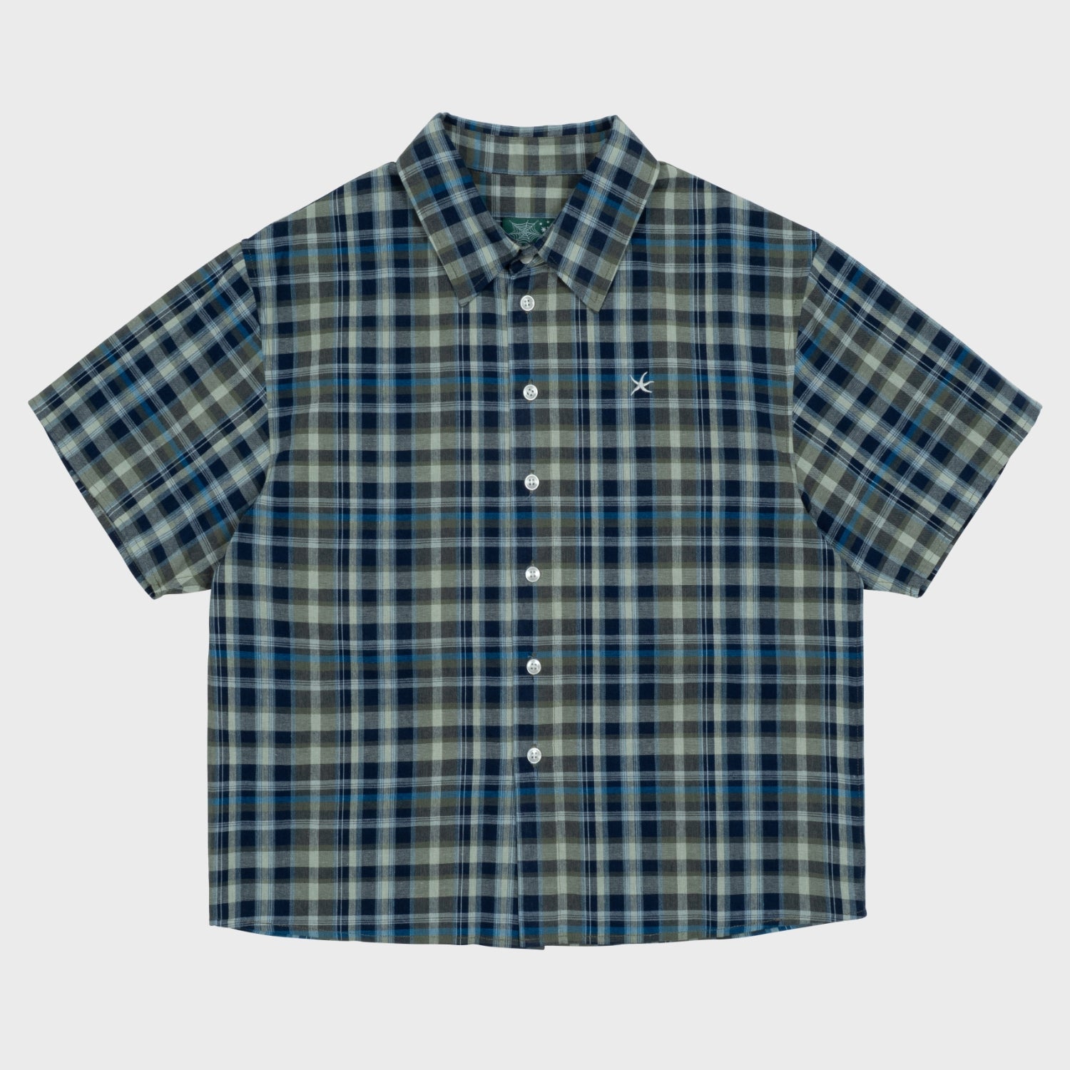thecoldestmoment TCM mini logo check half shirts (blue)