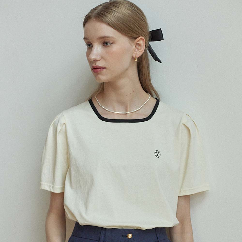 NONLOCAL Neckline Puff Sleeve T-shirt - Cream