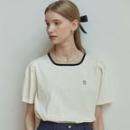 NONLOCAL Neckline Puff Sleeve T-shirt - Cream