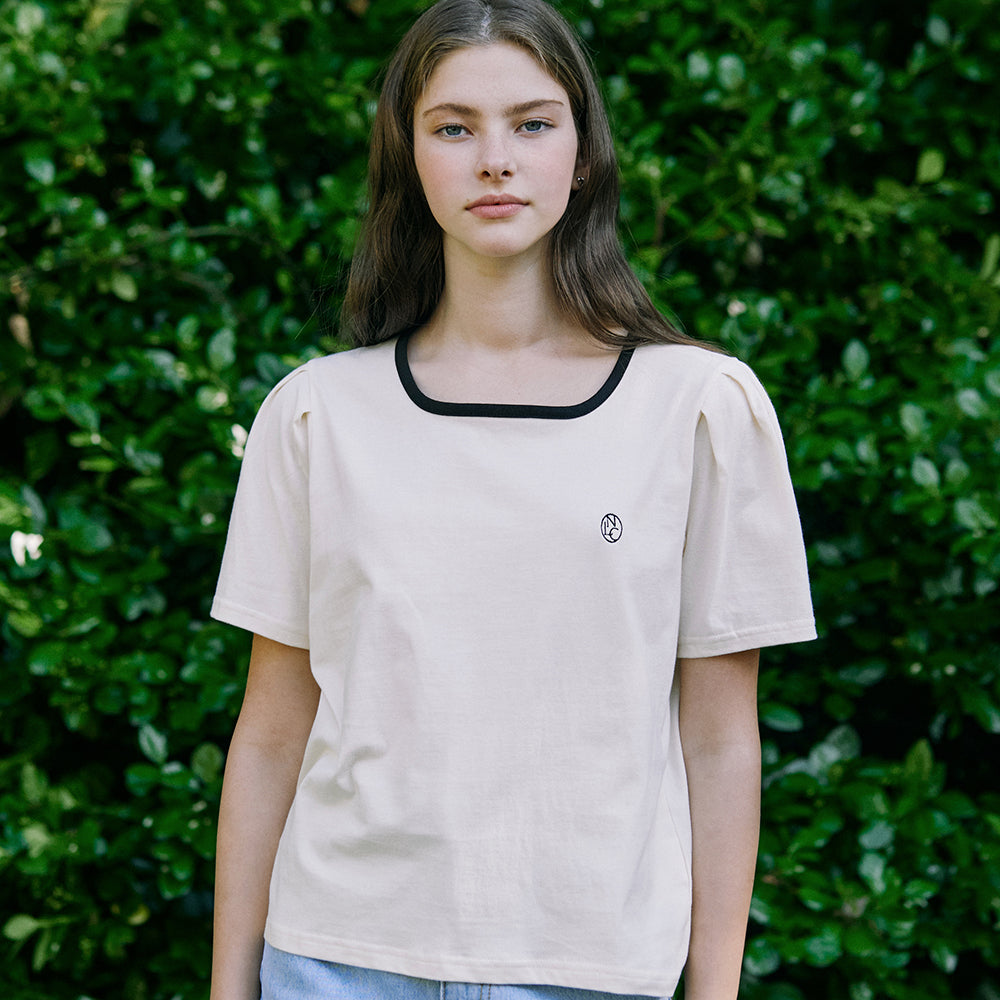 NONLOCAL Neckline Puff Sleeve T-shirt - Cream