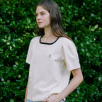 NONLOCAL Neckline Puff Sleeve T-shirt - Cream