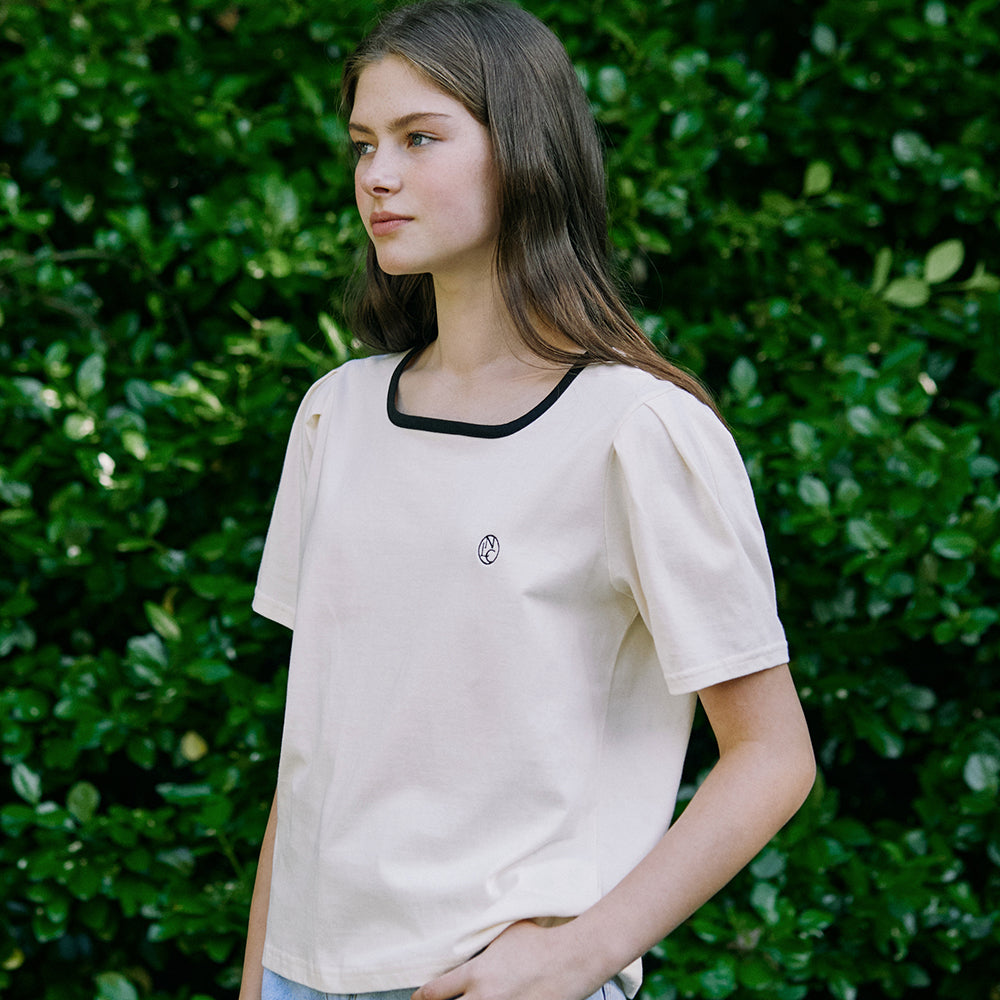NONLOCAL Neckline Puff Sleeve T-shirt - Cream