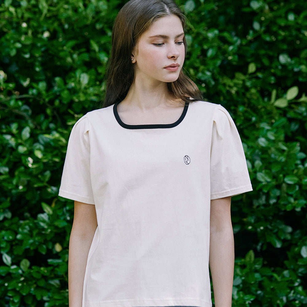 NONLOCAL Neckline Puff Sleeve T-shirt - Cream