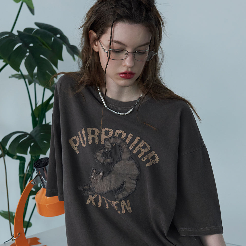 CPGN Kitten Patch Pigment Short Sleeve T-Shirt Brown