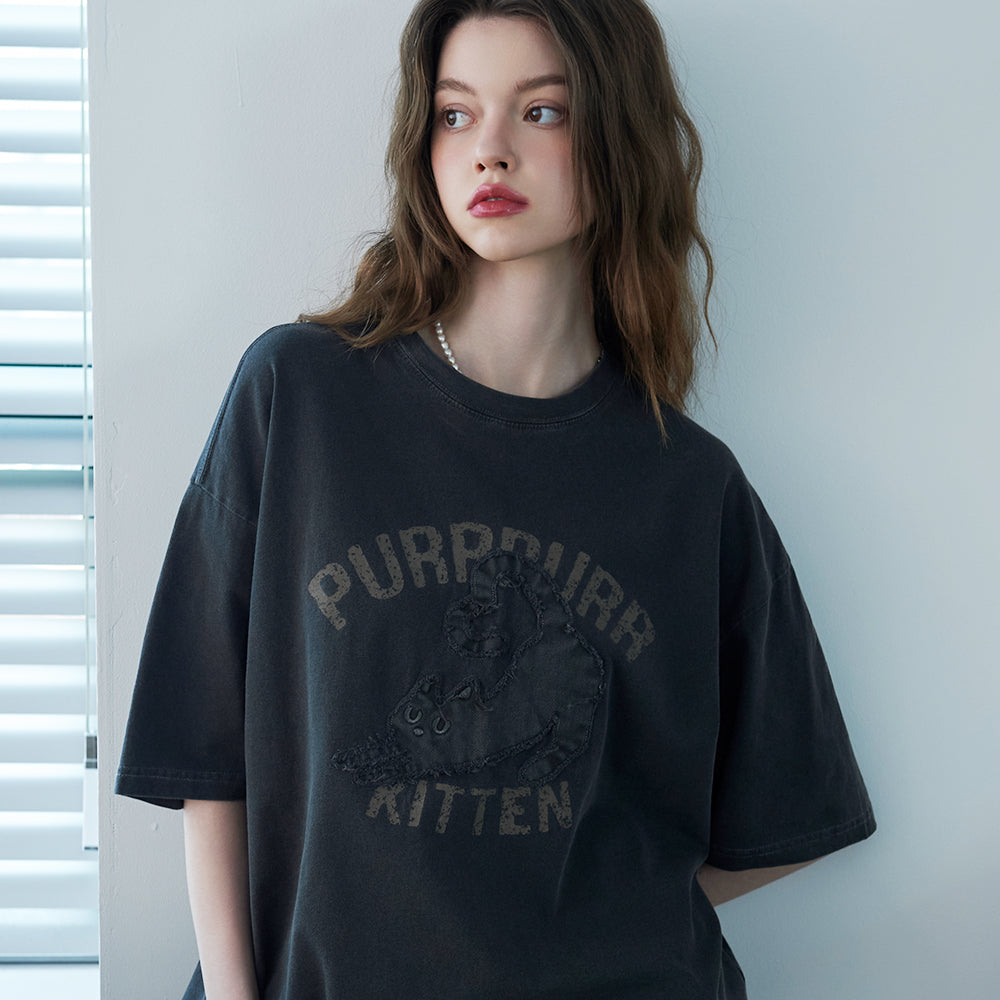CPGN Kitten patch pigment short sleeve t-shirt smoke black