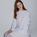 RONRON MINI POINT LABEL OVER FIT LONG SLEEVE WHITE