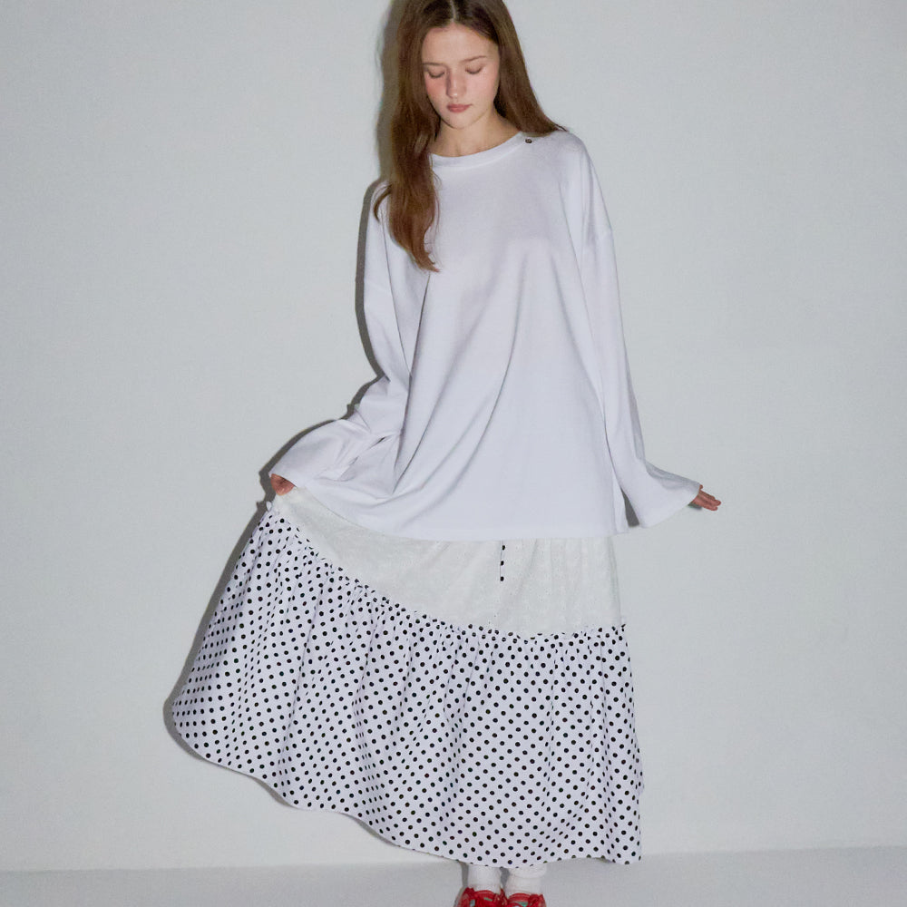RONRON MINI POINT LABEL OVER FIT LONG SLEEVE WHITE