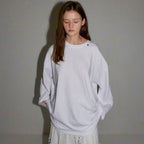RONRON MINI POINT LABEL OVER FIT LONG SLEEVE WHITE