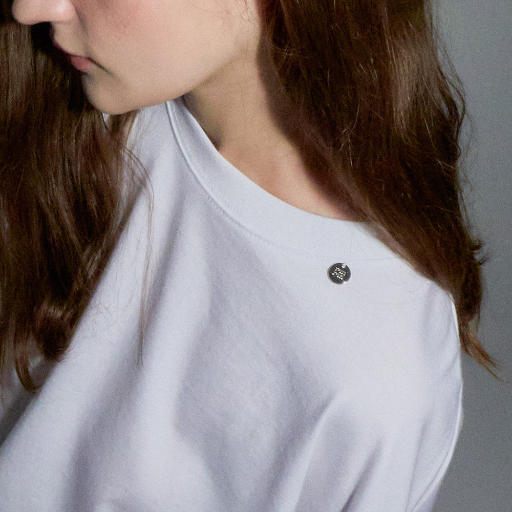 RONRON MINI POINT LABEL OVER FIT LONG SLEEVE WHITE