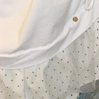 RONRON DOT MESH SHIRRING LAYERED LONG T SHIRT WHITE