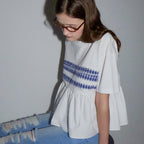 RONRON PATCHWORK RUFFLE SHORT SLEEVE T SHIRT WHITE
