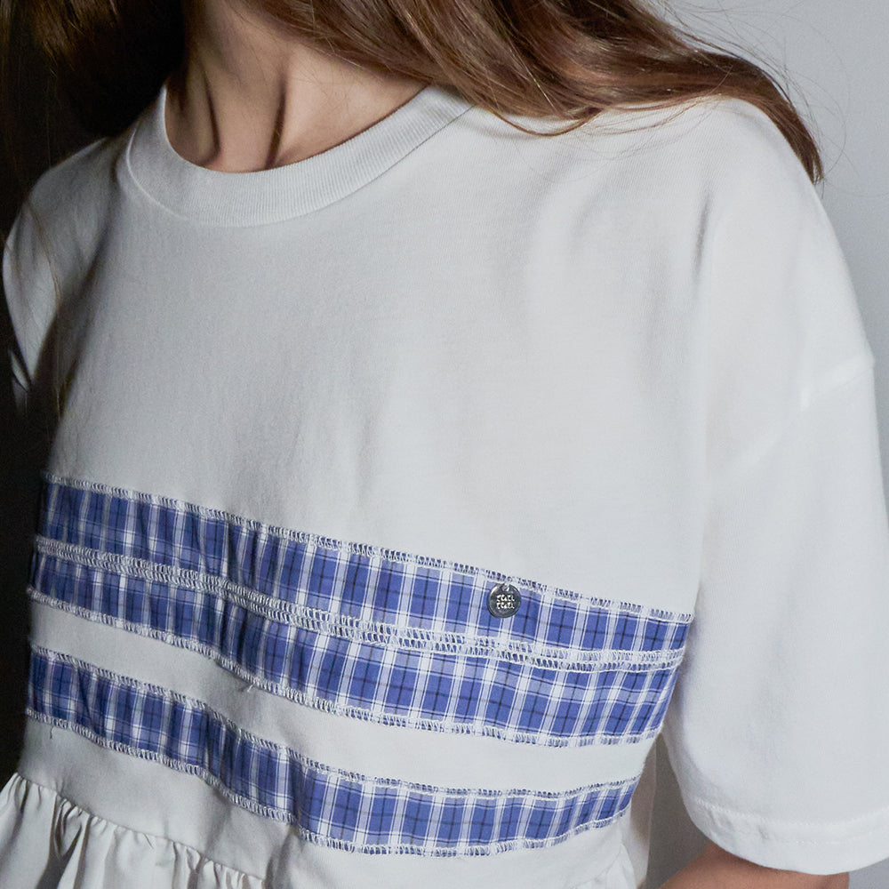 RONRON PATCHWORK RUFFLE SHORT SLEEVE T SHIRT WHITE