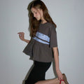 RONRON PATCHWORK RUFFLE SHORT SLEEVE T SHIRT CHARCOAL