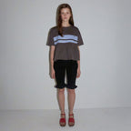 RONRON PATCHWORK RUFFLE SHORT SLEEVE T SHIRT CHARCOAL