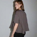 RONRON PATCHWORK RUFFLE SHORT SLEEVE T SHIRT CHARCOAL