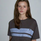 RONRON PATCHWORK RUFFLE SHORT SLEEVE T SHIRT CHARCOAL