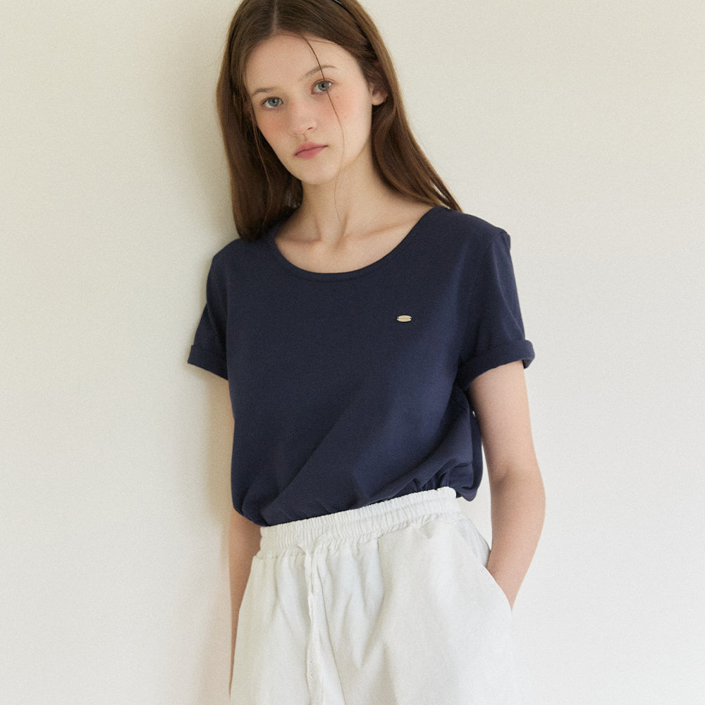 OUR HOPE Logo Silky U-neck T-shirt - Navy