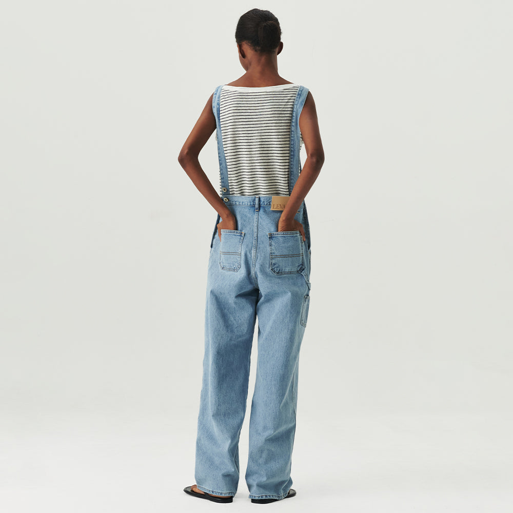 LEVAR LEVAR Wide Denim Overall - Light blue