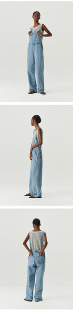 LEVAR LEVAR Wide Denim Overall - Light blue