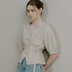 OURCOMOS comos 835 Stitch raglan sleeve belt blouse (beige)