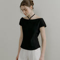 OURCOMOS comos 1179 boat neck ribbon blouse (black)