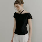 OURCOMOS comos 1179 boat neck ribbon blouse (black)