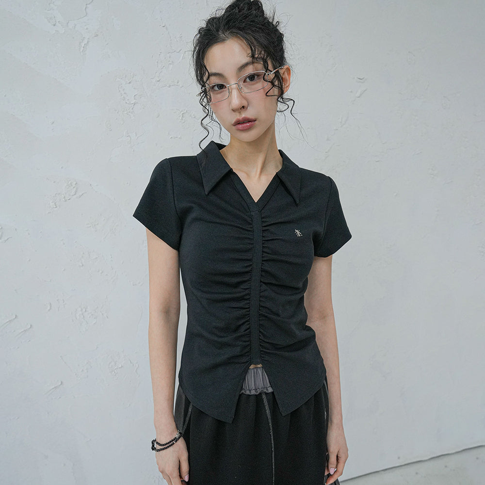 AVANDRESS V Shirring Collar Tee_4Colors
