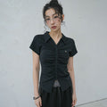 AVANDRESS V Shirring Collar Tee_4Colors