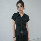 AVANDRESS V Shirring Collar Tee_4Colors