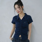 AVANDRESS V Shirring Collar Tee_4Colors