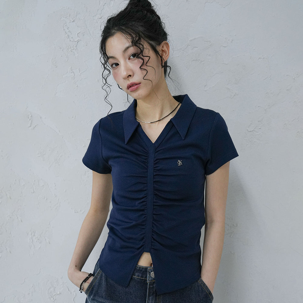 AVANDRESS V Shirring Collar Tee_4Colors