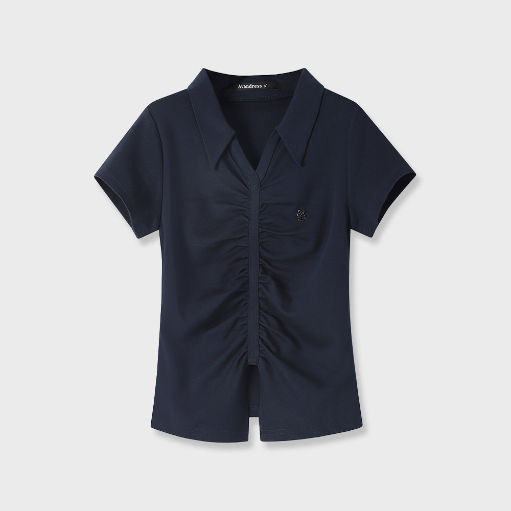AVANDRESS V Shirring Collar Tee_4Colors