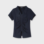 AVANDRESS V Shirring Collar Tee_4Colors