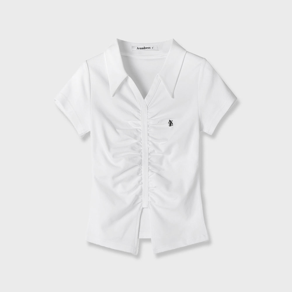 AVANDRESS V Shirring Collar Tee_4Colors