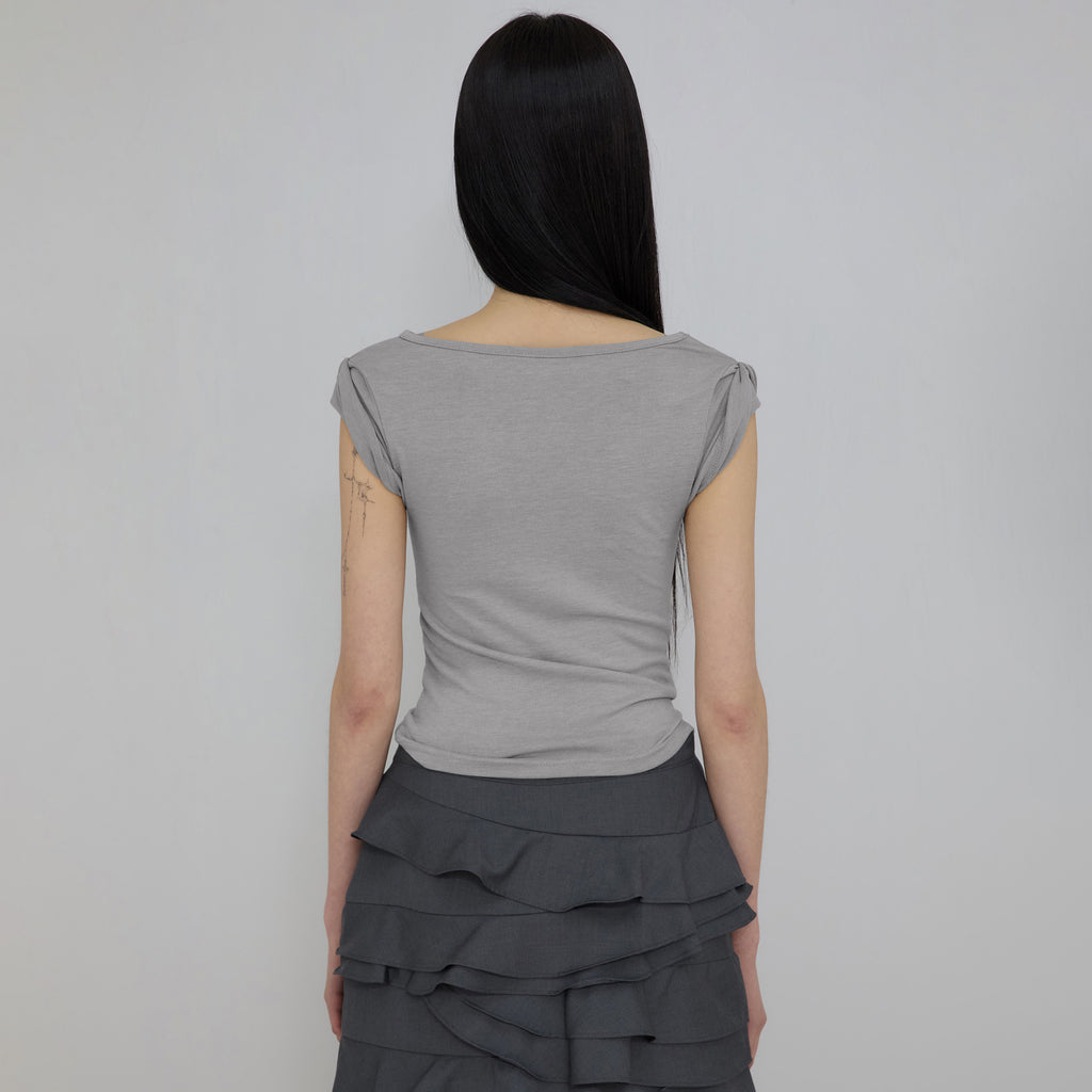 FLAREUP Asymmetrical Draped Roll-Up T-Shirt (FL-165_Gray)