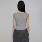FLAREUP Asymmetrical Draped Roll-Up T-Shirt (FL-165_Gray)